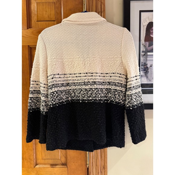 St. John Knits Ombre Colorblock Wool Blend Jacket Cream Black Size 10 Made USA - Picture 6 of 9